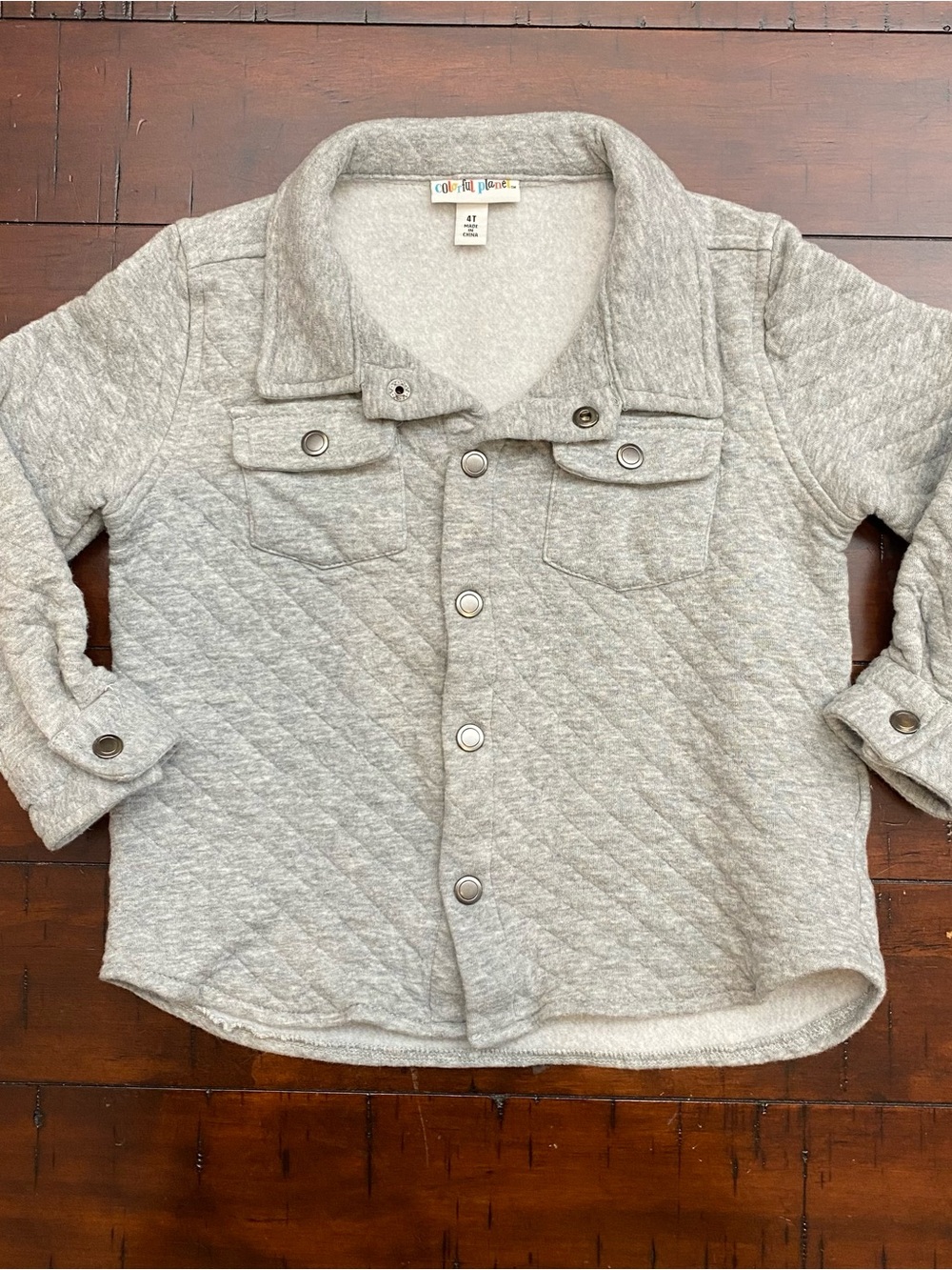 Colorful Planet Toddler Gray Quilted Knit Snap-Up Shirt Jacket Shacket 4T